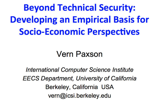 Beyond Technical Security title slide from Vern Paxson's talk